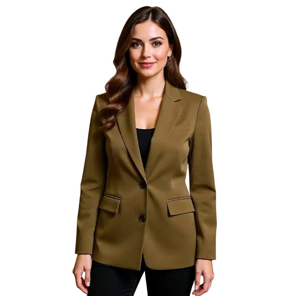 PrettyGarden Womens Olive Brown Leopard Lined Two Button Blazer Jacket Small NWT